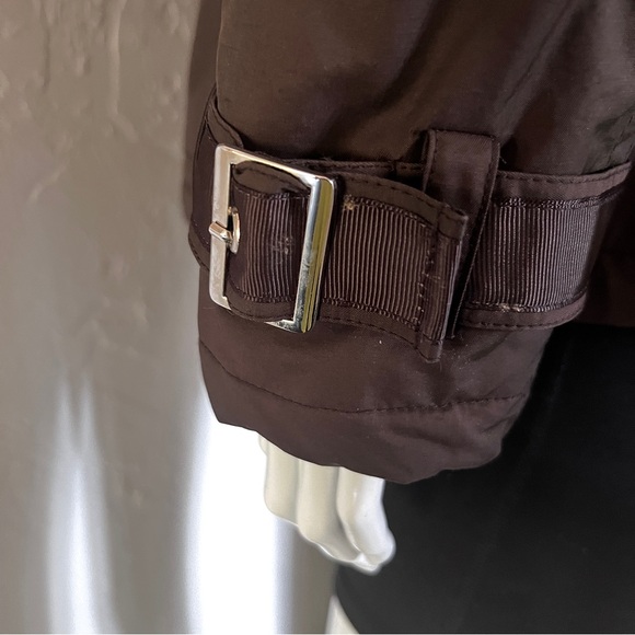 Women’s Gallery Dark Brown Belted Short Rain Trench/Jacket Sz Medium - Picture 7 of 12